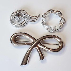 Vintage Silver Tone Brooch Lot of 3